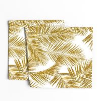 gold glitter palm leaves - white, large.   silhuettes faux gold imitation tropical forest white background hot summer palm plant leaves shimmering metal effect texture fabric wallpaper giftwrap