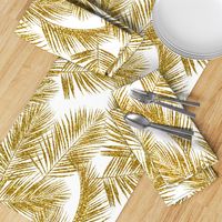 gold glitter palm leaves - white, large.   silhuettes faux gold imitation tropical forest white background hot summer palm plant leaves shimmering metal effect texture fabric wallpaper giftwrap