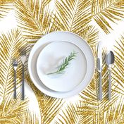 gold glitter palm leaves - white, large.   silhuettes faux gold imitation tropical forest white background hot summer palm plant leaves shimmering metal effect texture fabric wallpaper giftwrap