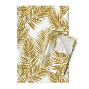 gold glitter palm leaves - white, large.   silhuettes faux gold imitation tropical forest white background hot summer palm plant leaves shimmering metal effect texture fabric wallpaper giftwrap