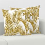 gold glitter palm leaves - white, large.   silhuettes faux gold imitation tropical forest white background hot summer palm plant leaves shimmering metal effect texture fabric wallpaper giftwrap