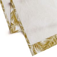 gold glitter palm leaves - white, large.   silhuettes faux gold imitation tropical forest white background hot summer palm plant leaves shimmering metal effect texture fabric wallpaper giftwrap