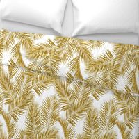 gold glitter palm leaves - white, large.   silhuettes faux gold imitation tropical forest white background hot summer palm plant leaves shimmering metal effect texture fabric wallpaper giftwrap