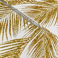 gold glitter palm leaves - white, large.   silhuettes faux gold imitation tropical forest white background hot summer palm plant leaves shimmering metal effect texture fabric wallpaper giftwrap