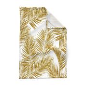 gold glitter palm leaves - white, large.   silhuettes faux gold imitation tropical forest white background hot summer palm plant leaves shimmering metal effect texture fabric wallpaper giftwrap