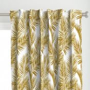 gold glitter palm leaves - white, large.   silhuettes faux gold imitation tropical forest white background hot summer palm plant leaves shimmering metal effect texture fabric wallpaper giftwrap