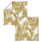 gold glitter palm leaves - white, large.   silhuettes faux gold imitation tropical forest white background hot summer palm plant leaves shimmering metal effect texture fabric wallpaper giftwrap