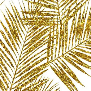 gold glitter palm leaves - white, large.   silhuettes faux gold imitation tropical forest white background hot summer palm plant leaves shimmering metal effect texture fabric wallpaper giftwrap