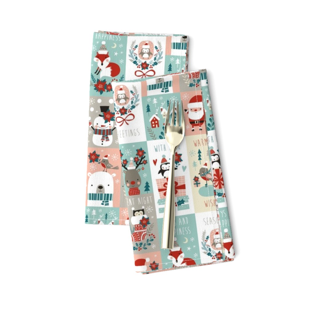 christmas stickers/gift wrap with cute woodland animals, santa claus, snowman and poinsettia