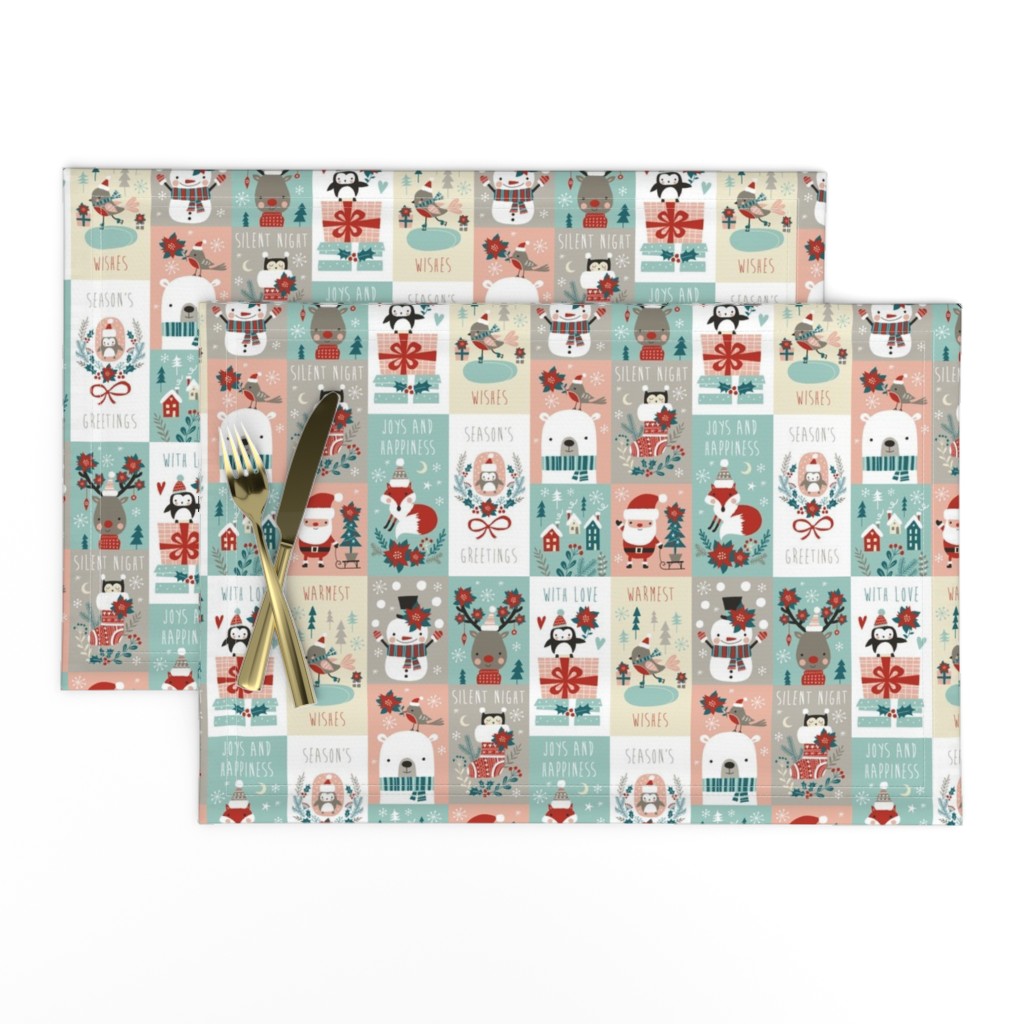 christmas stickers/gift wrap with cute woodland animals, santa claus, snowman and poinsettia