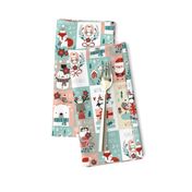 christmas stickers/gift wrap with cute woodland animals, santa claus, snowman and poinsettia