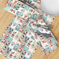 christmas stickers/gift wrap with cute woodland animals, santa claus, snowman and poinsettia