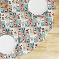 christmas stickers/gift wrap with cute woodland animals, santa claus, snowman and poinsettia