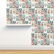 christmas stickers/gift wrap with cute woodland animals, santa claus, snowman and poinsettia