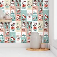 christmas stickers/gift wrap with cute woodland animals, santa claus, snowman and poinsettia