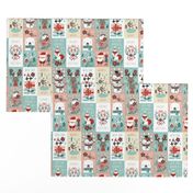 christmas stickers/gift wrap with cute woodland animals, santa claus, snowman and poinsettia