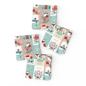 christmas stickers/gift wrap with cute woodland animals, santa claus, snowman and poinsettia