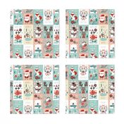 christmas stickers/gift wrap with cute woodland animals, santa claus, snowman and poinsettia