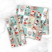 christmas stickers/gift wrap with cute woodland animals, santa claus, snowman and poinsettia