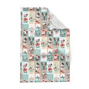 christmas stickers/gift wrap with cute woodland animals, santa claus, snowman and poinsettia