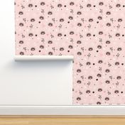 Soft pink hedgehog flowers spring illustration print for girls