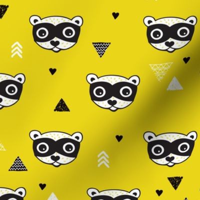geometric woodland triangle animals raccoon gender neutral illustration print mustard green