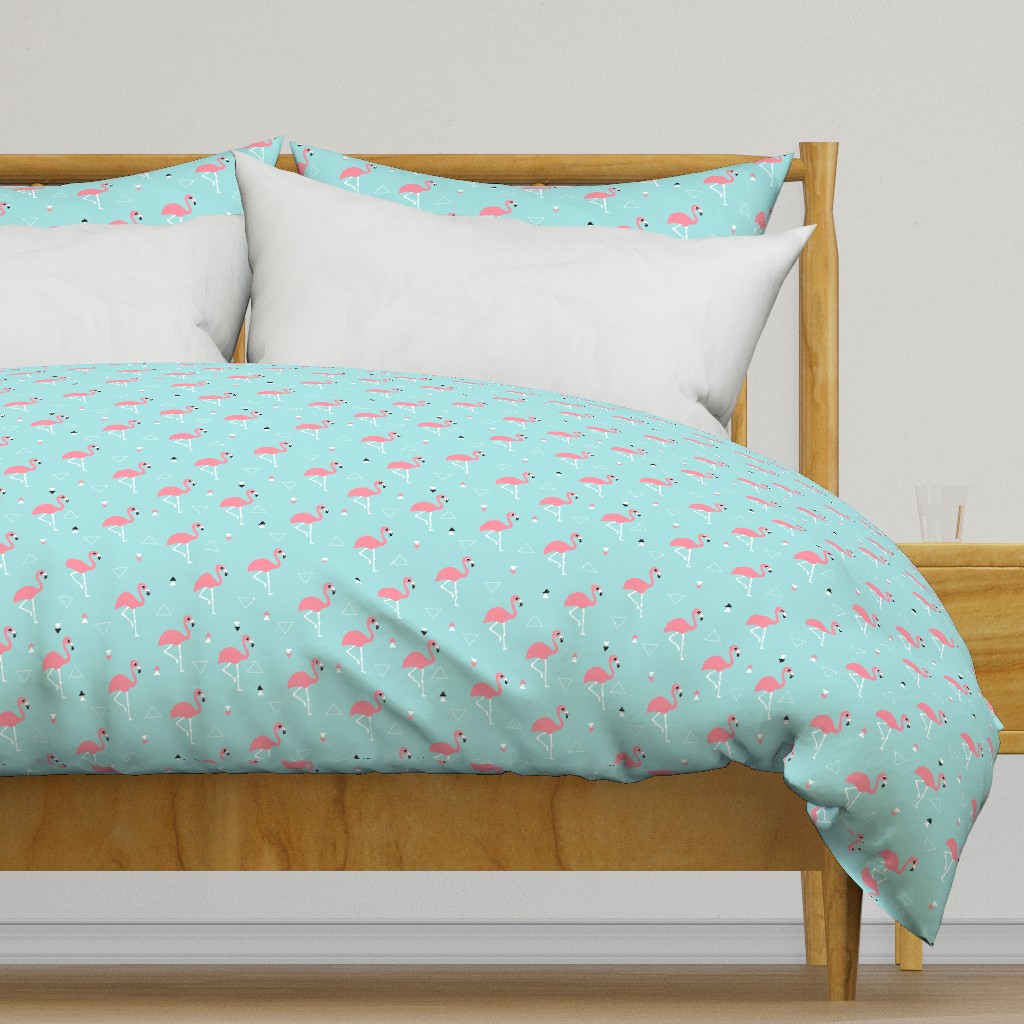 Geometric summer flamingo beach theme in aqua and pink