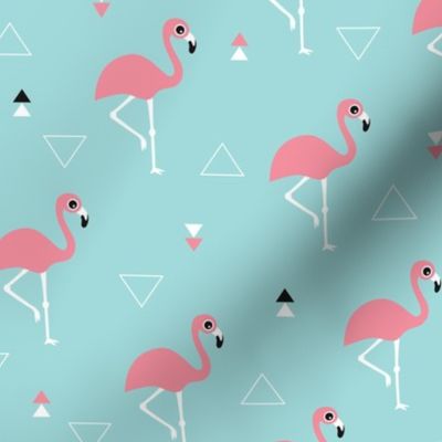 Geometric summer flamingo beach theme in aqua and pink