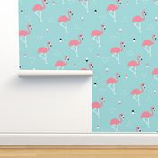 Geometric summer flamingo beach theme in aqua and pink