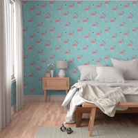 Geometric summer flamingo beach theme in aqua and pink