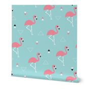 Geometric summer flamingo beach theme in aqua and pink