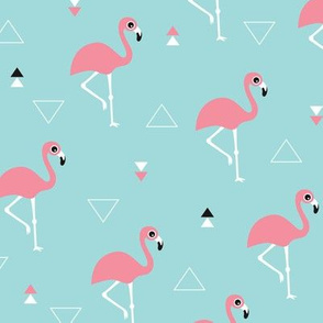 Geometric summer flamingo beach theme in aqua and pink
