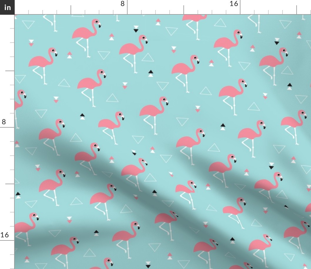 Geometric summer flamingo beach theme in aqua and pink