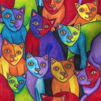 Rainbow Cubist Cats