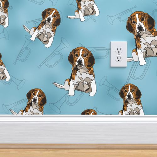 Hund, Musik, blau, Hunde, Welpe, Beagle, Welpen, Trompete, Horn, Hündchen -  Spoonflower