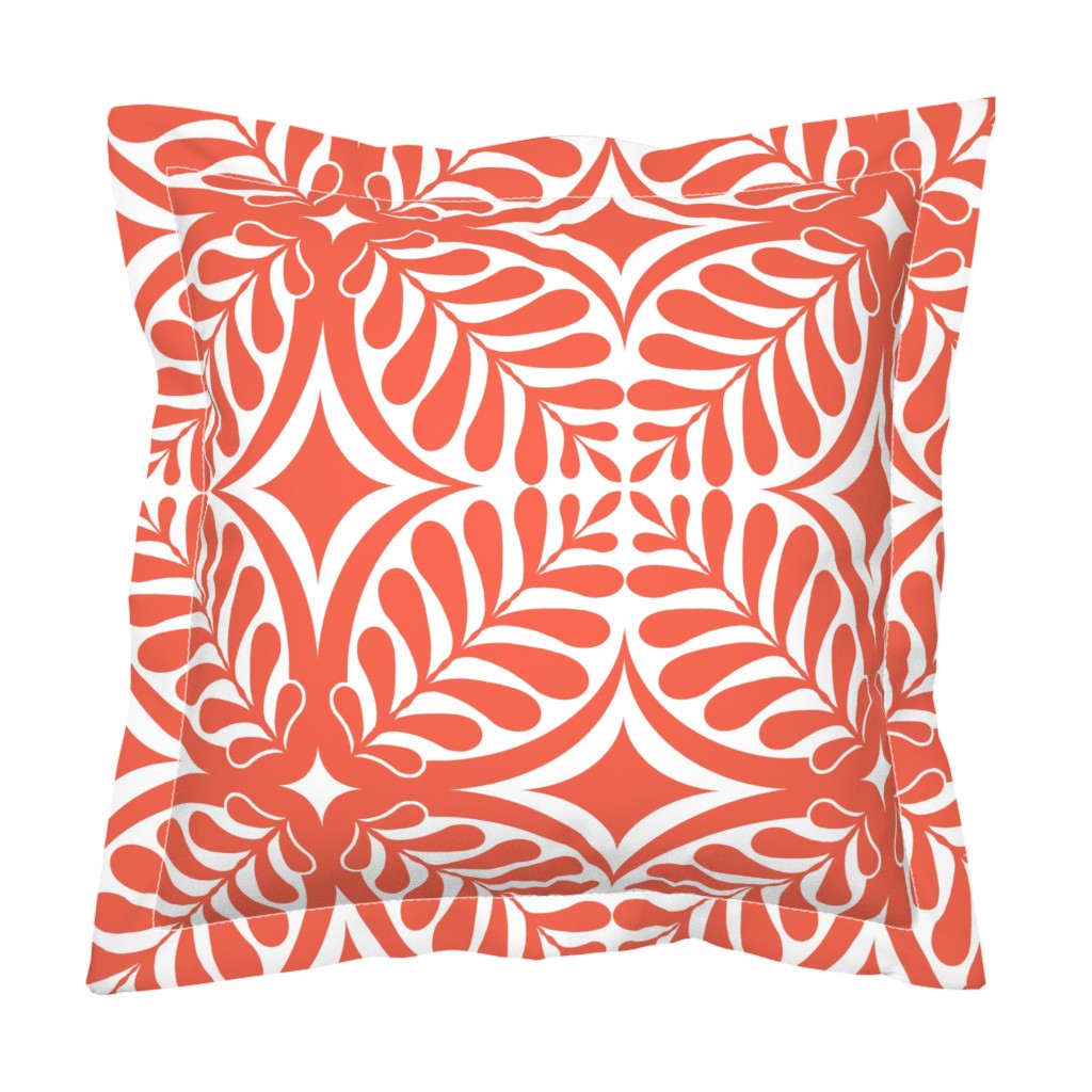 Fern Block Coral Euro Pillow Sham | Spoonflower