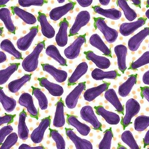 Watercolor eggplant bonanza (vegetable) on polka dots