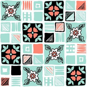 coral_mint_black_white_tiles_4x4_3a