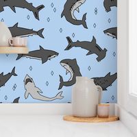 sharks // shark fabric hand-drawn shark pattern for boys kids room sharks boys fashion andrea lauren