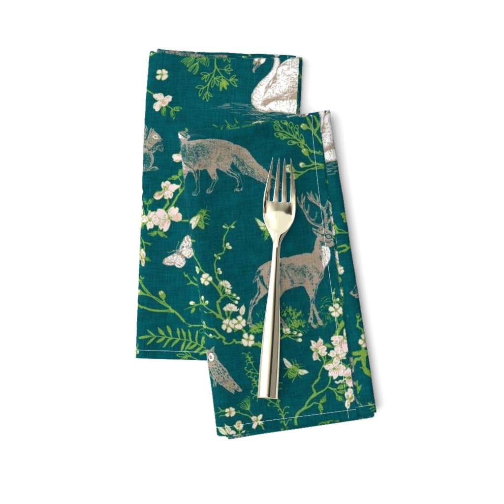 Spring Woodland Toile (teal linen) LRG