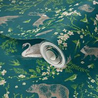 Spring Woodland Toile (teal linen) LRG