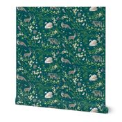 Spring Woodland Toile (teal linen) LRG