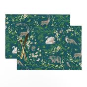 Spring Woodland Toile (teal linen) LRG