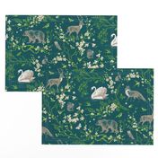 Spring Woodland Toile (teal linen) LRG