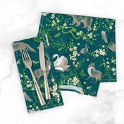 Spring Woodland Toile (teal linen) LRG