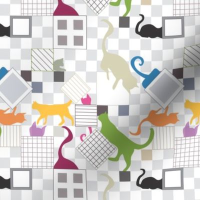 Cats in cubes in 2D grey