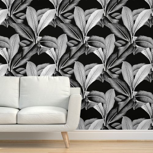 Palm In Palm ~ Black and White ~ on Blac - Spoonflower
