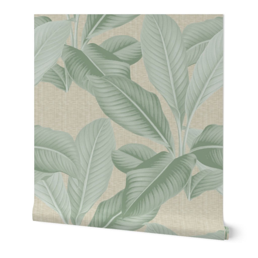 Palm In Palm ~ Sage on Oat Linen Luxe