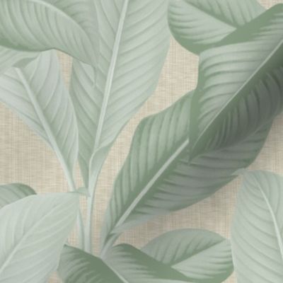 Palm In Palm ~ Sage on Oat Linen Luxe