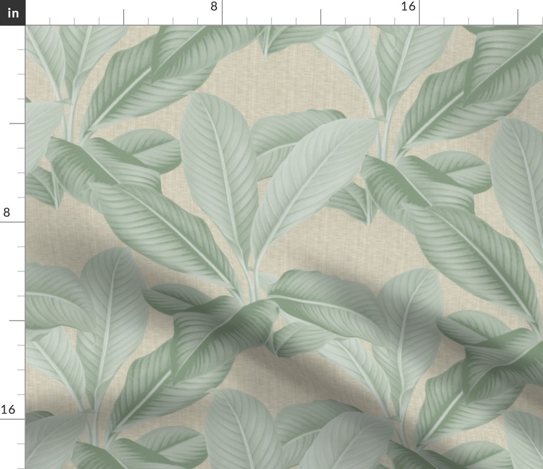 Palm In Palm ~ Sage on Oat Linen Luxe